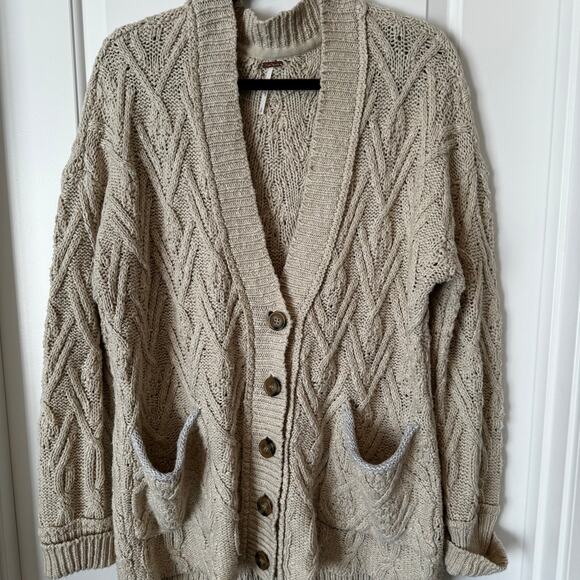 Free People Button-Up Cardigan Cream Women Size Small - Picture 1 of 6